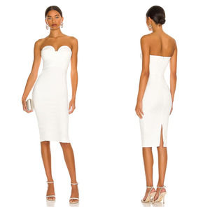 MORE TO COME Sophia Strapless Midi Dress in White